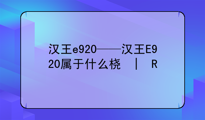 汉王e920——汉王E920属于什么档次